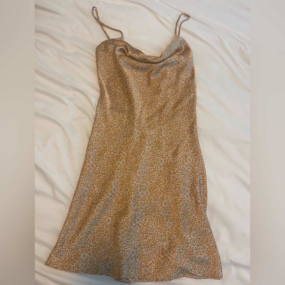 Gold Floral Print Mini Dress